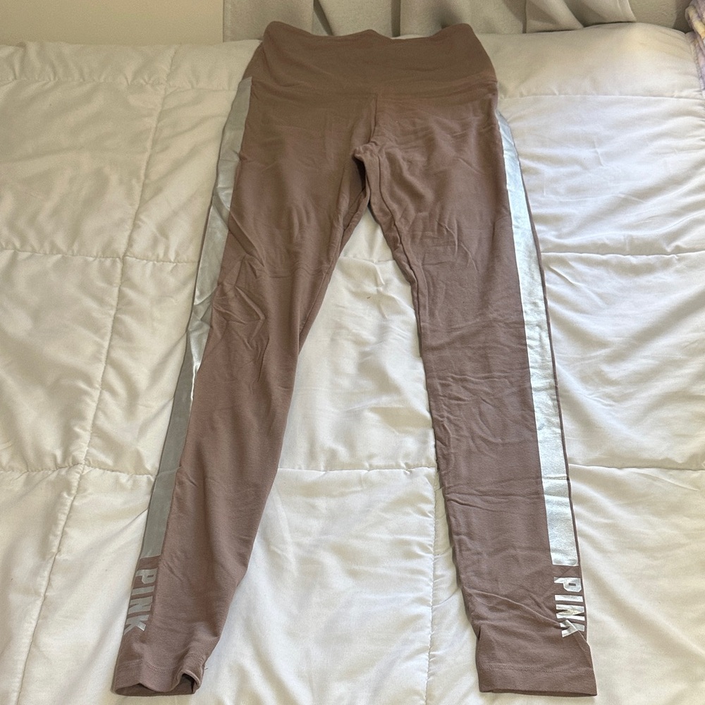 VS PINK Brown Leggings with Silver Stripes